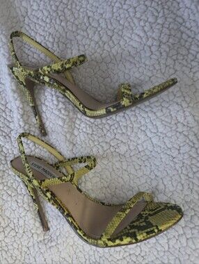 Steve Madden Yellow Snake-Print Strappy Stilettos